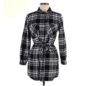 Banana Republic Plaid Shirt Flannel Dress Black & White Long Sleeve